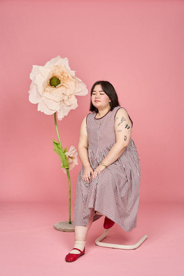 Petal Dress (Burgundy Stripe Mix) - Made-to-Order