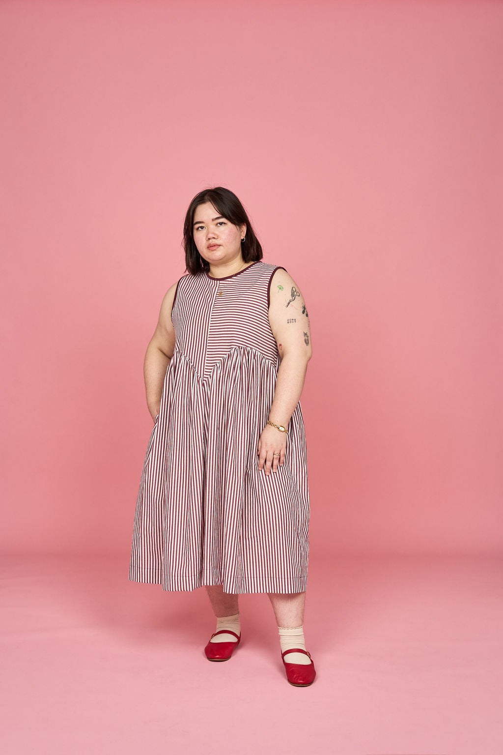 Petal Dress (Burgundy Stripe Mix) - Made-to-Order