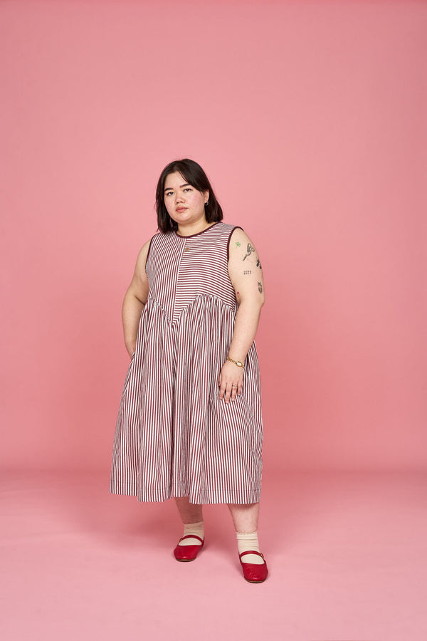 Petal Dress (Burgundy Stripe Mix) - Made-to-Order
