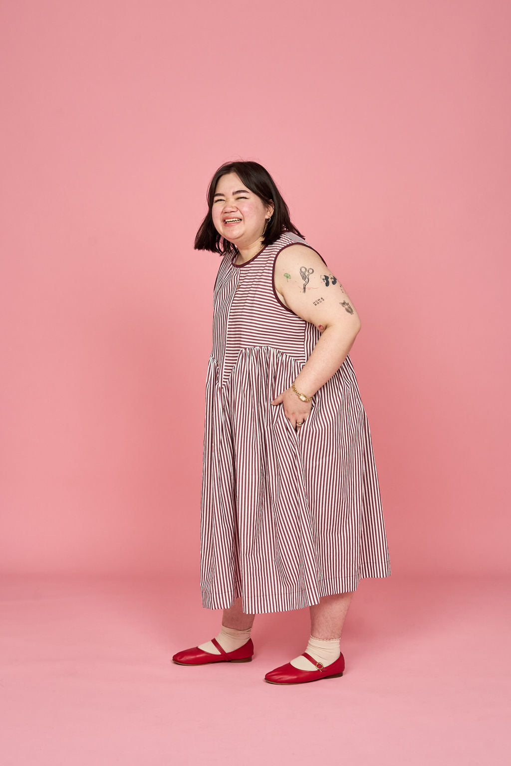 Petal Dress (Burgundy Stripe Mix) - Made-to-Order