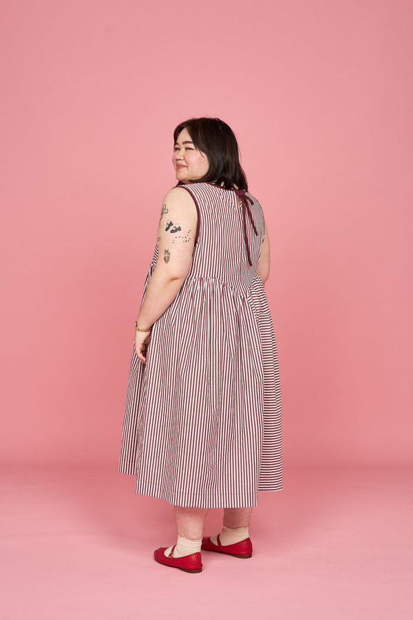 Petal Dress (Burgundy Stripe Mix) - Made-to-Order