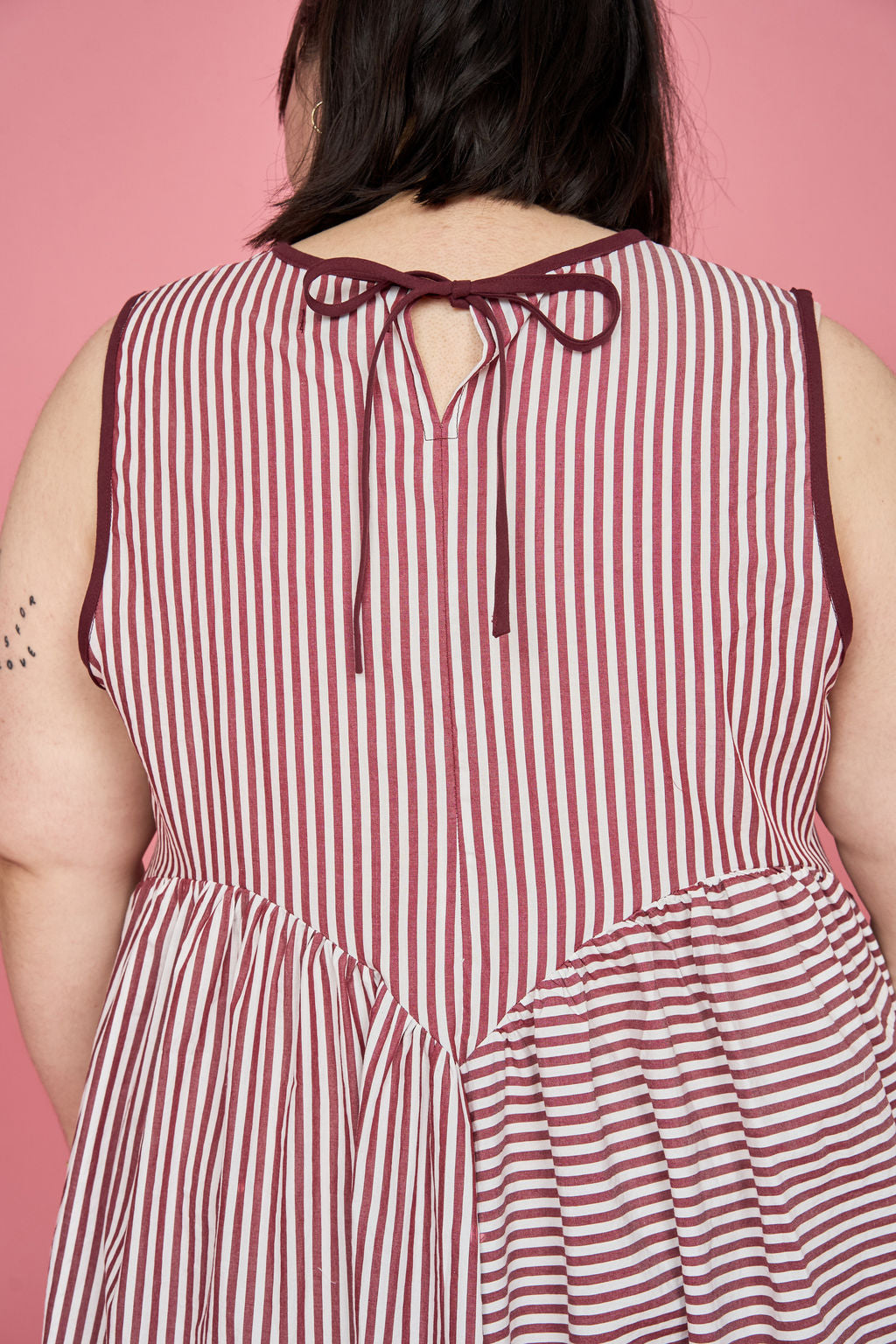 Petal Dress (Burgundy Stripe Mix) - Made-to-Order