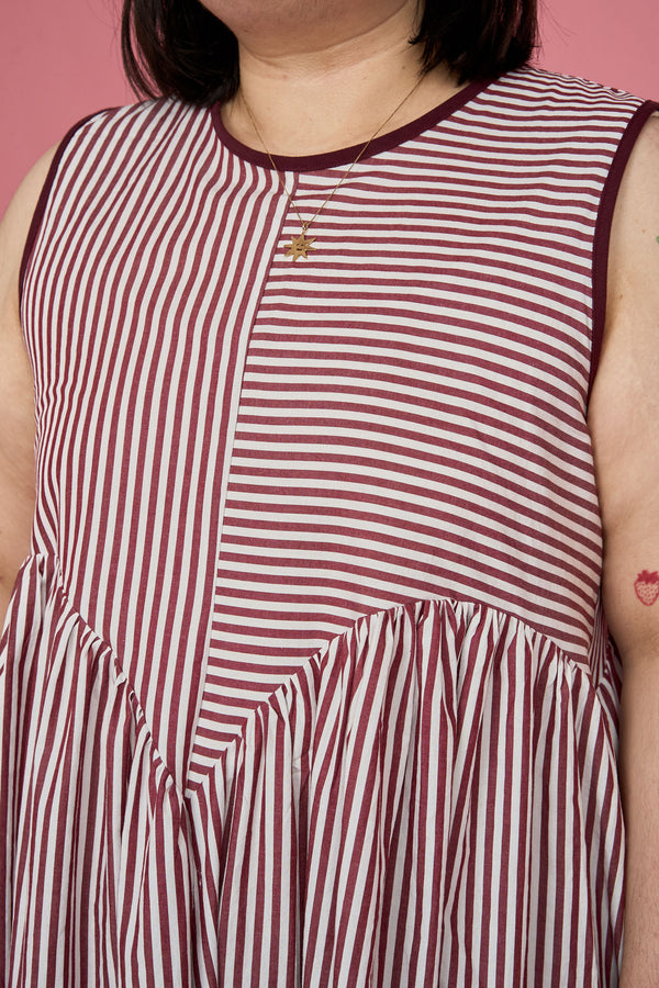 Petal Dress (Burgundy Stripe Mix) - Made-to-Order