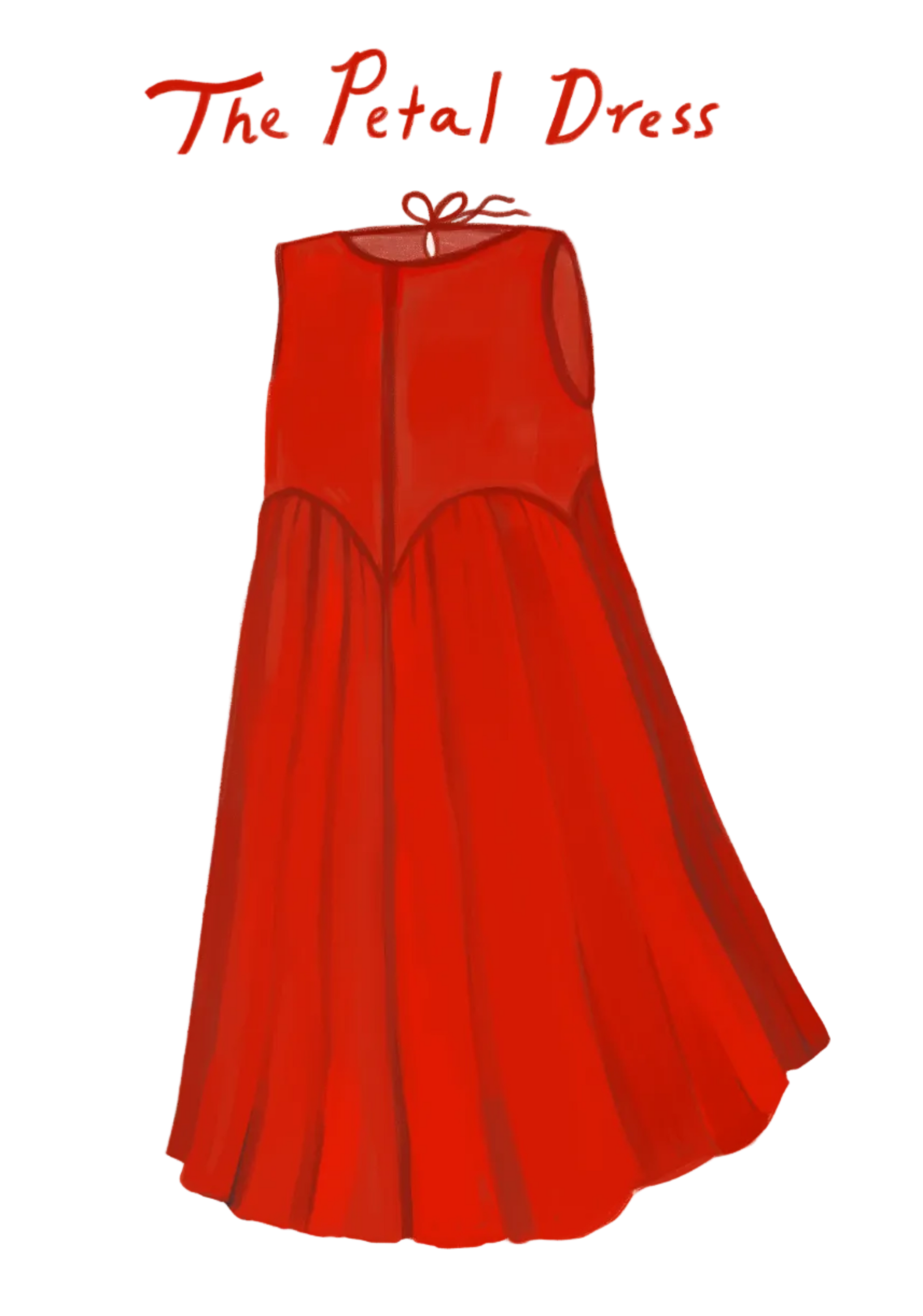Red dress with 'The Petal Dress' text 